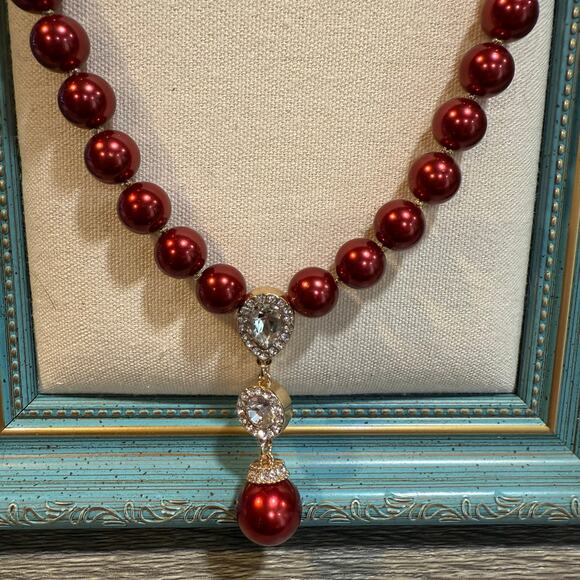 Charter Club Dark Red Pearls Lariat Tower Necklace NWT - Picture 5 of 8